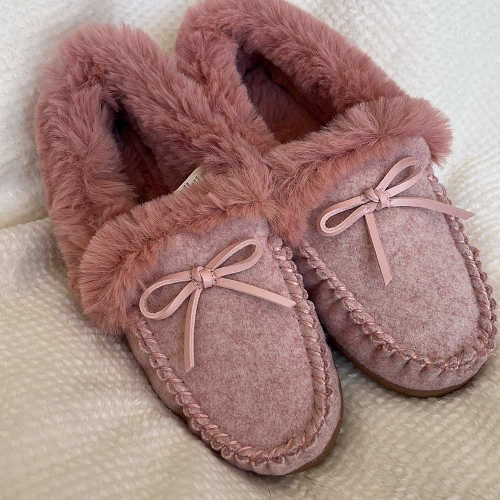 NWOT JCREW Pink Heathered Faux Fur Slippers Size 8